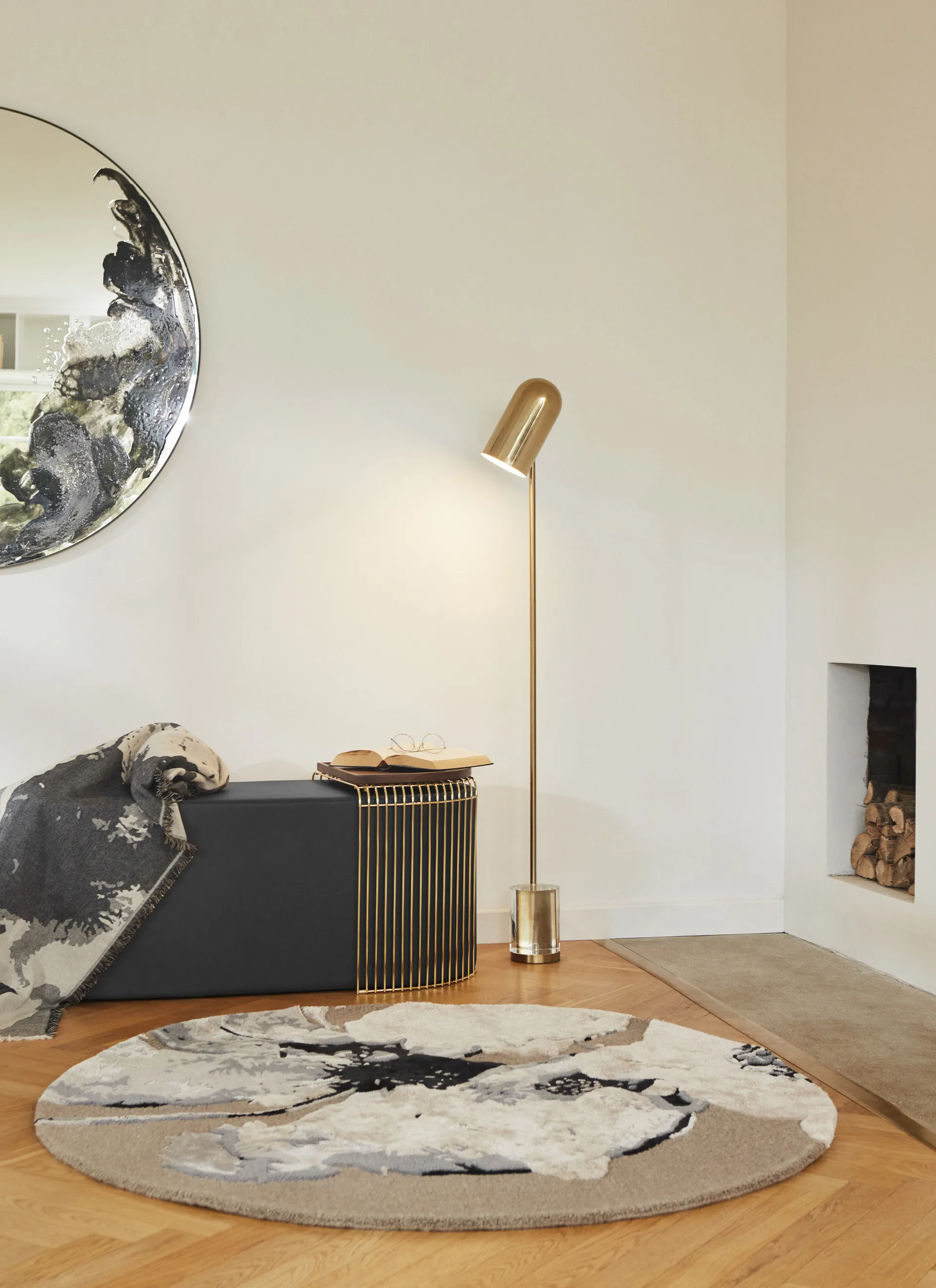 Floreo matto Ø200 cm, Valkoinen-harmaa AYTM