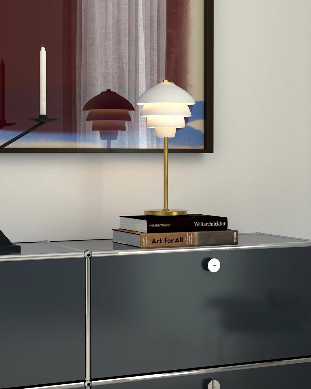 Valencia pöytälamppu 41 cm, Mattavalkoinen messinki Belid