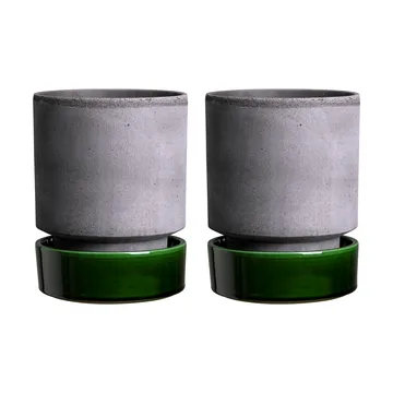 Hoff ruukku 2-pack - Ø8 cm, Raw Grey-Emerald Green - Bergs Potter