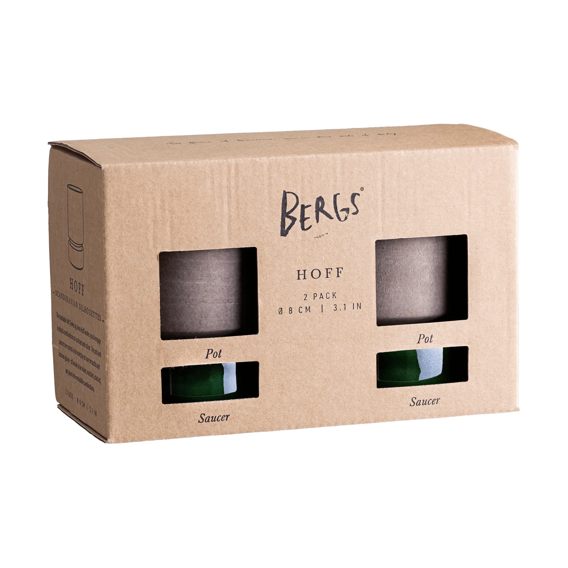 Hoff ruukku 2-pack, Ø8 cm, Raw Grey-Emerald Green Bergs Potter
