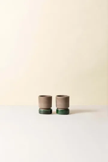 Hoff ruukku 2-pack - Ø8 cm, Raw Grey-Emerald Green - Bergs Potter