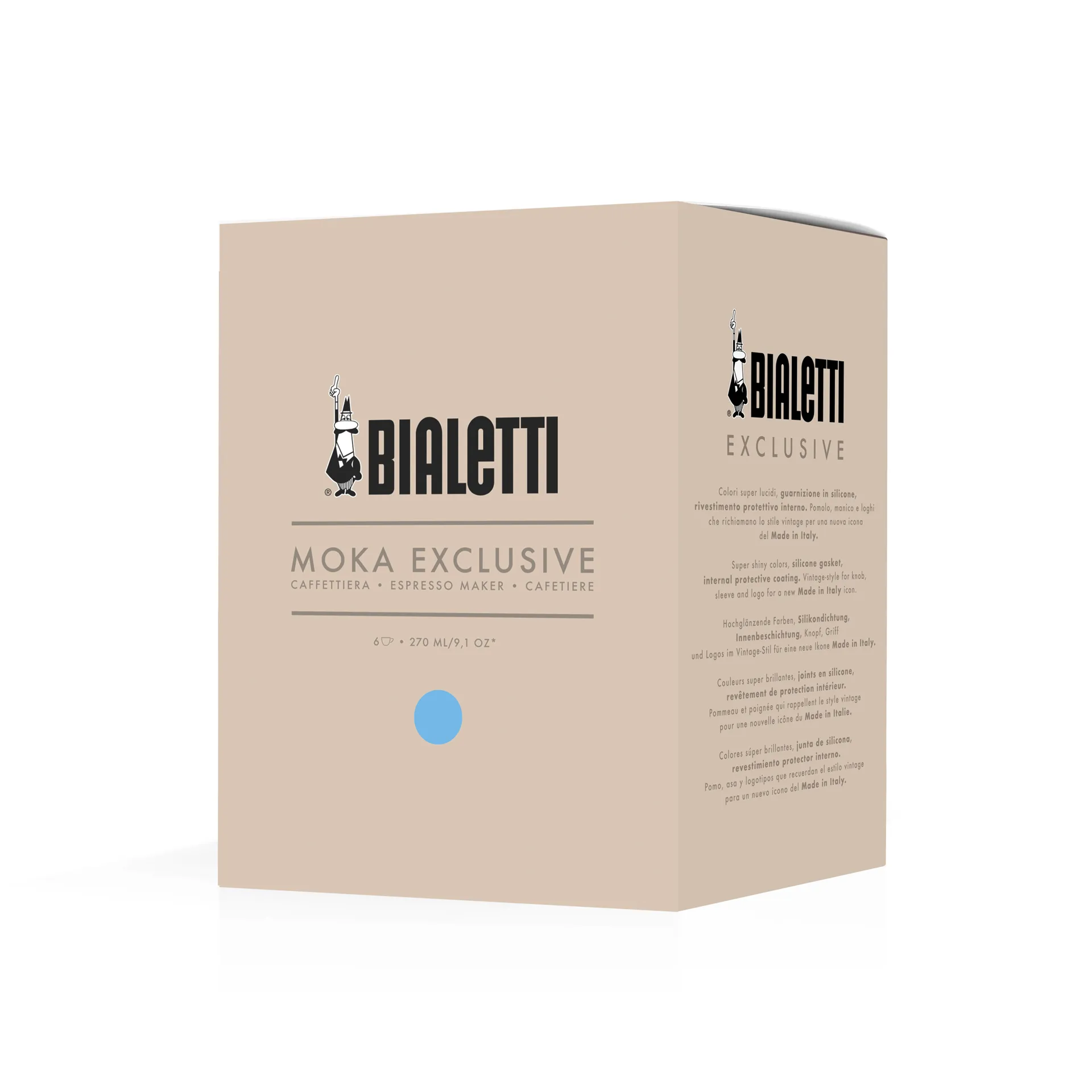 Bialetti exclusive mokkakeitin, Vaaleansininen, 6 kuppia Bialetti