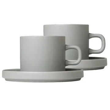 Pilar-kahvimuki ja lautanen, 2-pack - Mirage grey - blomus
