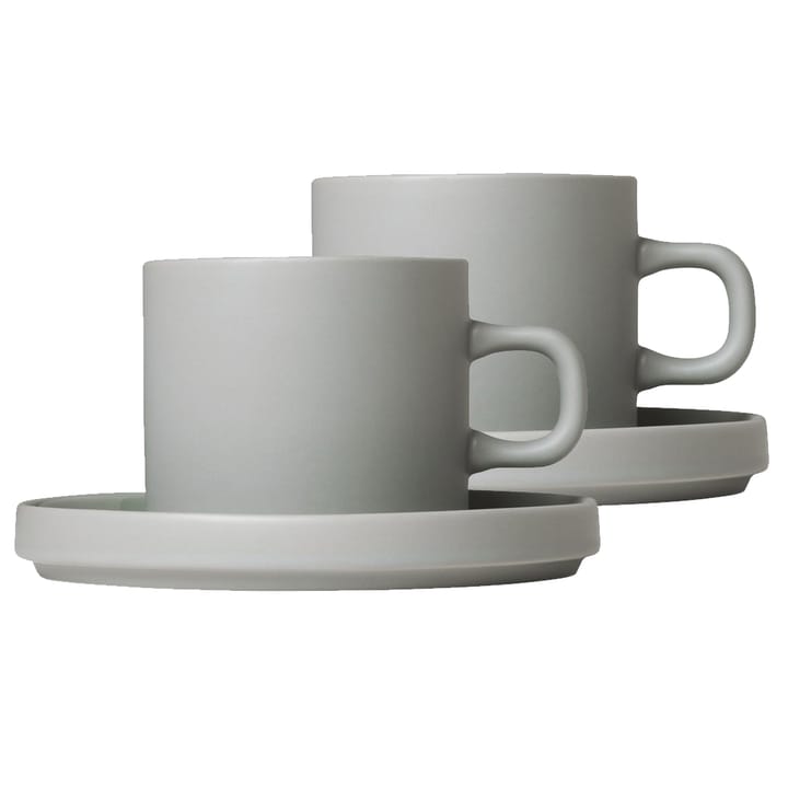 Pilar-kahvimuki ja lautanen, 2-pack - Mirage grey - Blomus