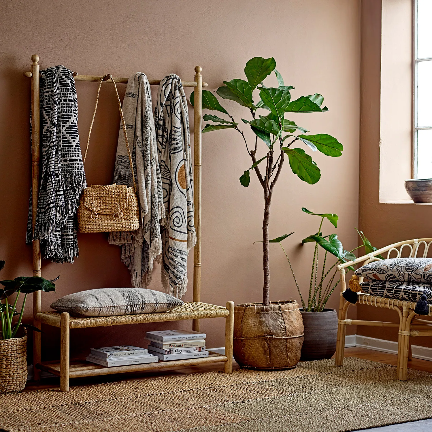 Bloomingville huopa kierrätettyä puuvillaa 130x160 cm, Musta Bloomingville