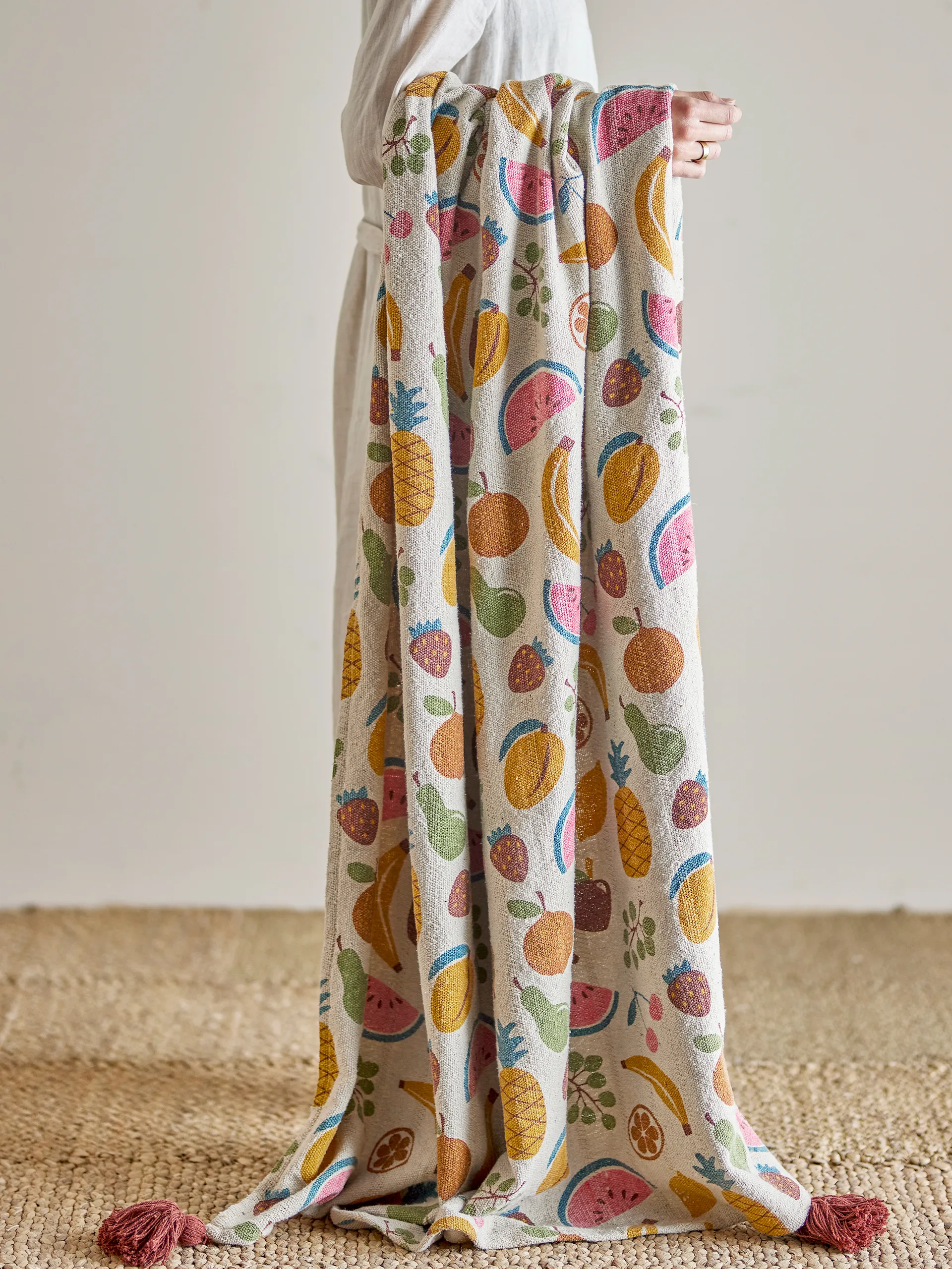 Fruitta puuvillahuopa 160x130 cm, Keltainen Bloomingville