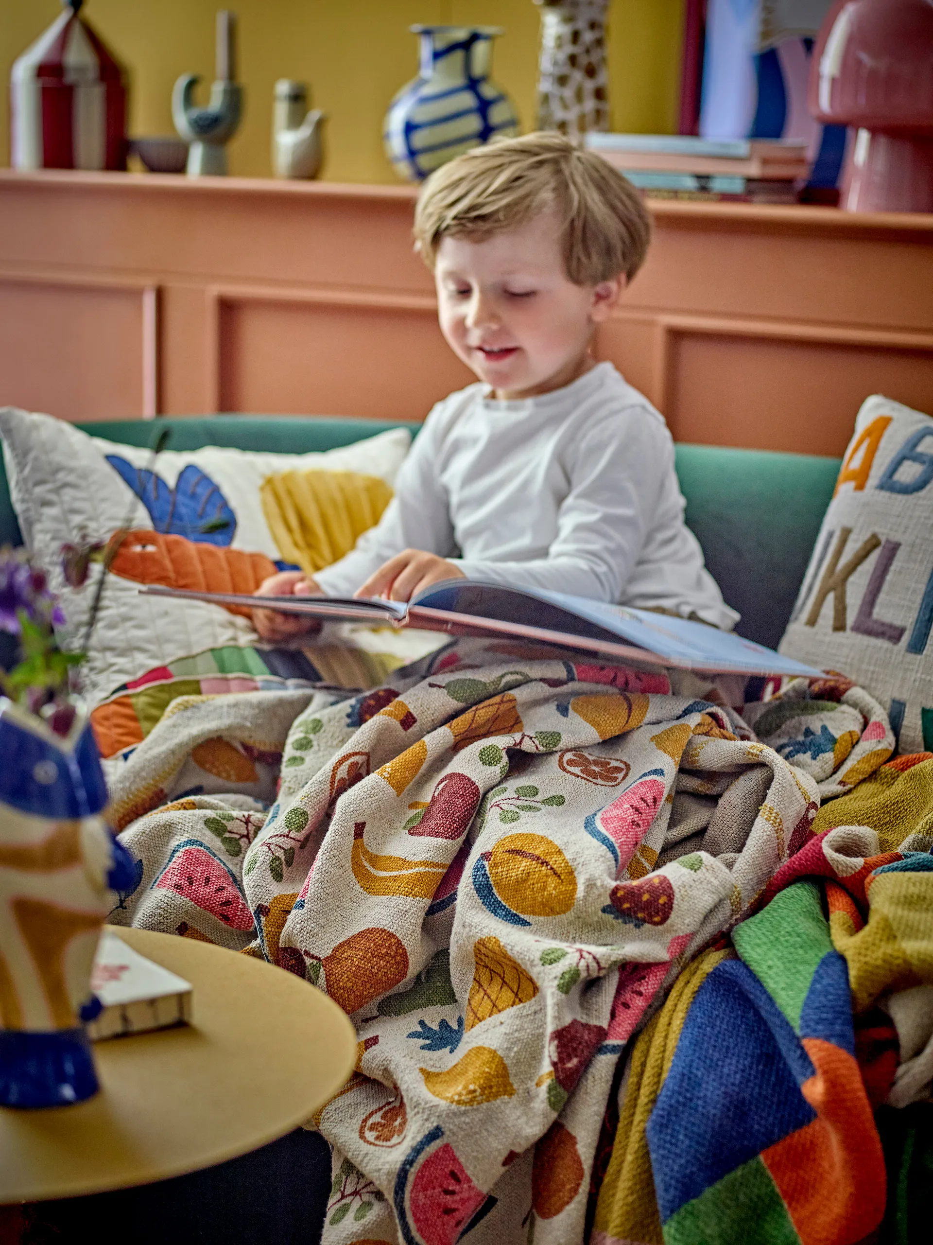 Fruitta puuvillahuopa 160x130 cm, Keltainen Bloomingville