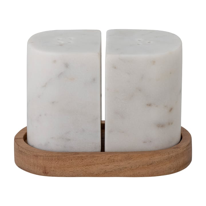Manola suola- ja pippuriastiat ja aluslautanen - Valkoinen marmori-puu - Bloomingville
