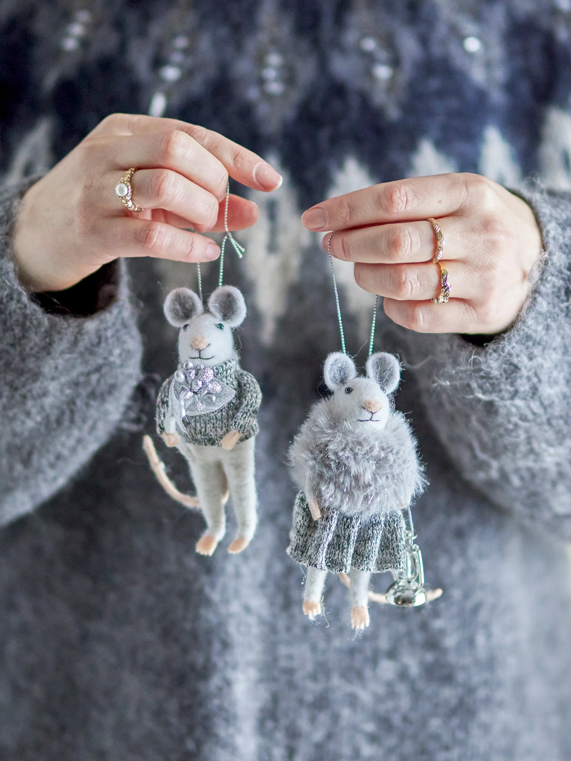 Peo joulukoriste hiiri 2 kpl, Valko-harmaa Bloomingville