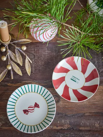 Yule jälkiruokalautanen - Punavihreä, 2 osaa, Ø12,5 cm - Bloomingville
