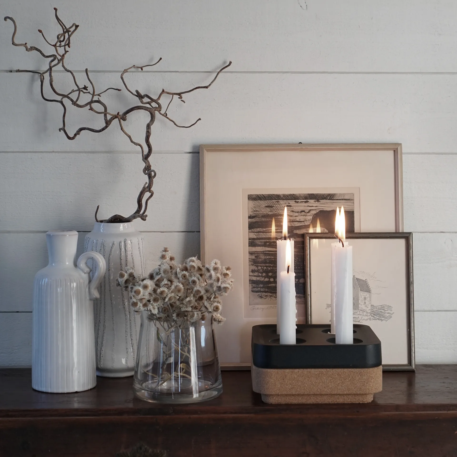 Korkki kulho neljälle kynttilänjalalle 16 x 16 cm, Ruskea Born In Sweden