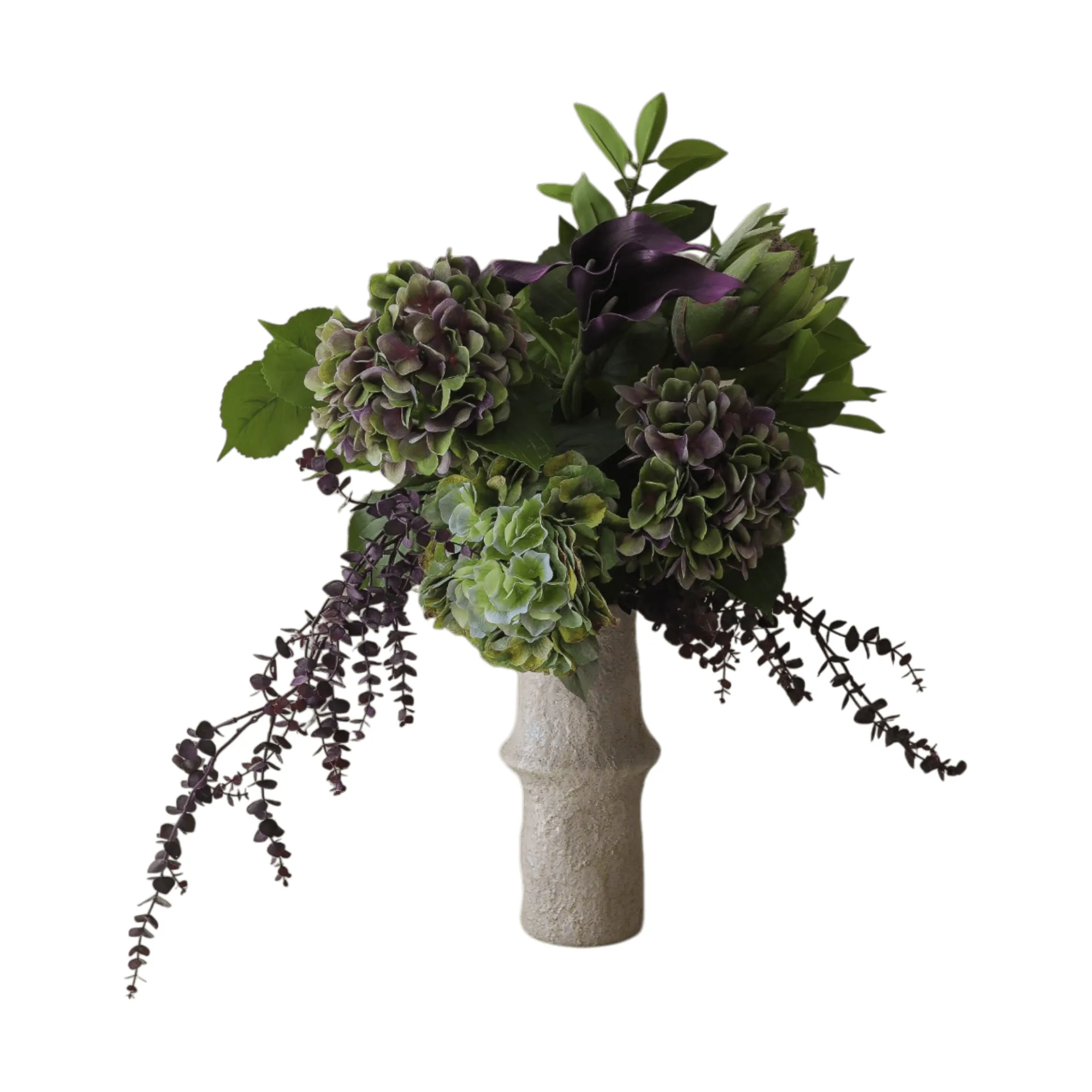 Botané Aubergine Bloom tekokimppu Kalla-hortensia-kuninkaank Protea, 106 cm, 12 kpl