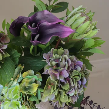 Aubergine Bloom tekokimppu - Kalla-hortensia-kuninkaank Protea, 106 cm, 12 kpl - Botané