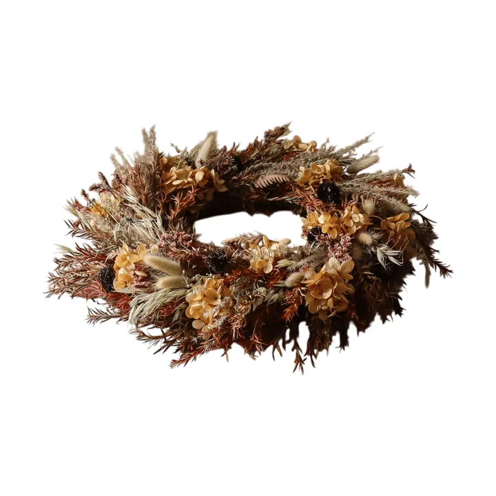 Golden Meadow Wreath seppele - Hortensia–kuivattu heinä–saniainen–jäniksenkorvat, Ø40 cm - Botané