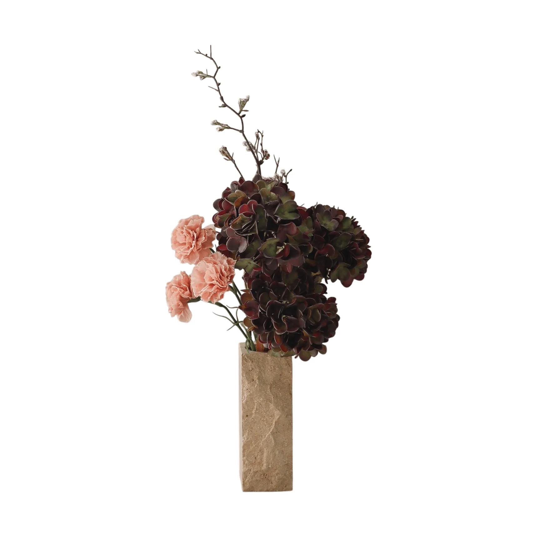 Botané Moody blush tekokukkakimppu Hortensia, neilikka, oksa, 97 cm