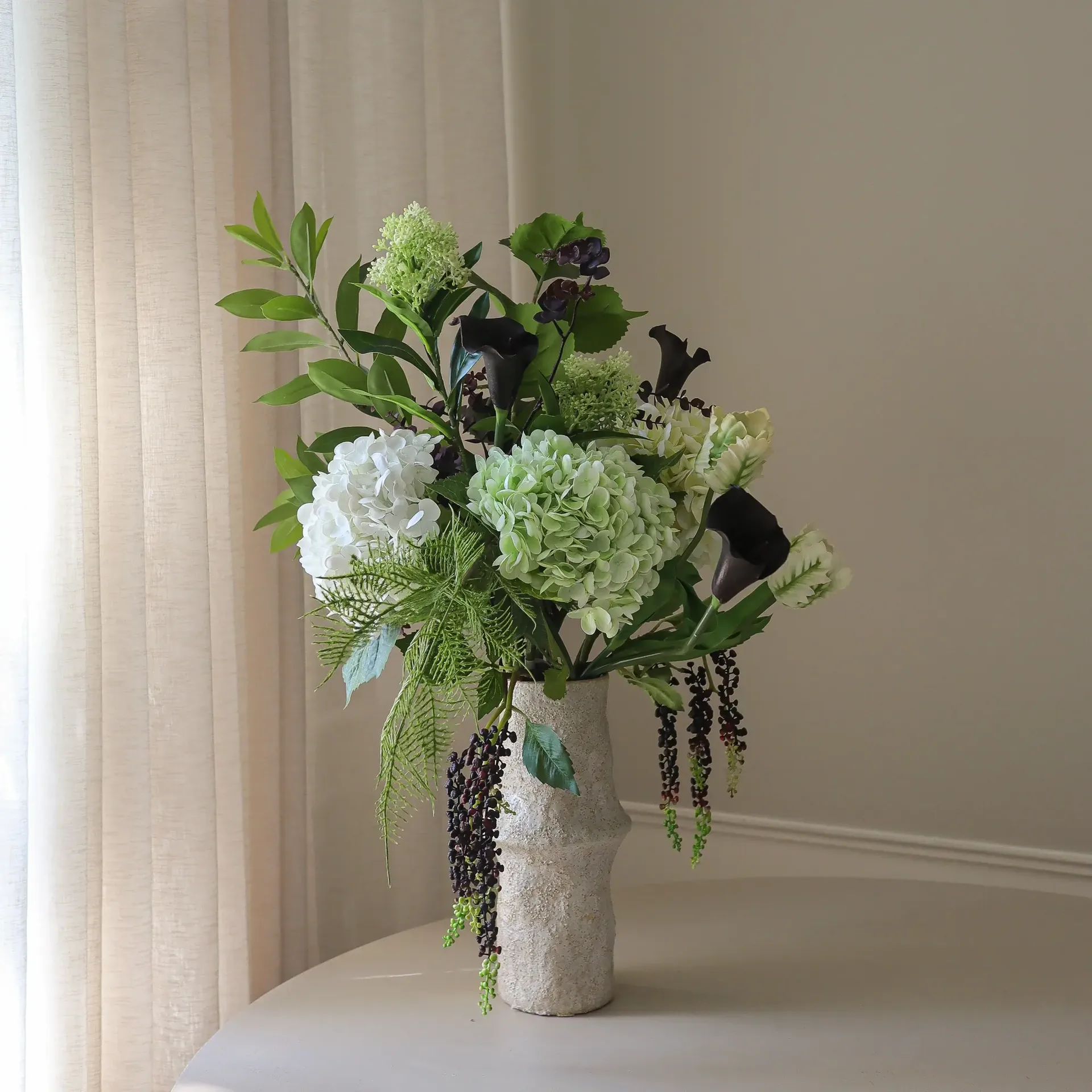 Moonlit Garden tekokimppu, Hortensia–papukaijatulppaani–kalla, 106 cm, 17 kpl Botané