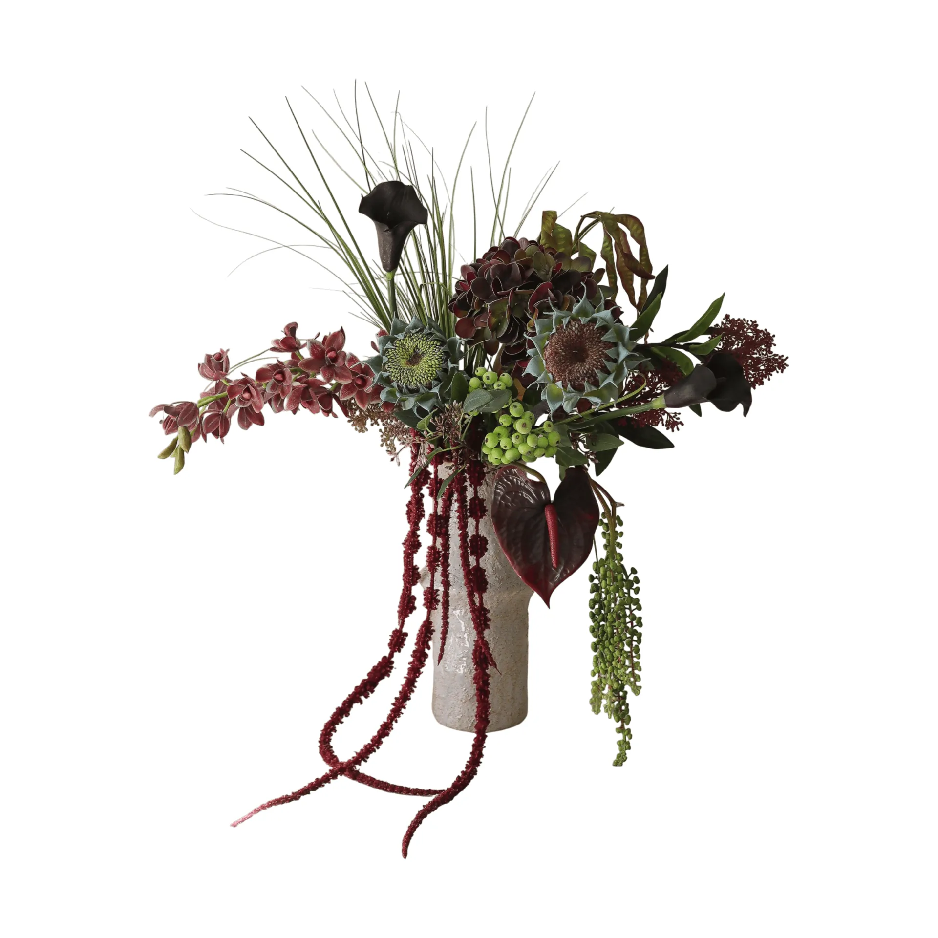 Botané Woodland Nocturne tekokimppu Kalla-anthurium-hortensia-syysauringonkukka, 112 cm, 14 kpl