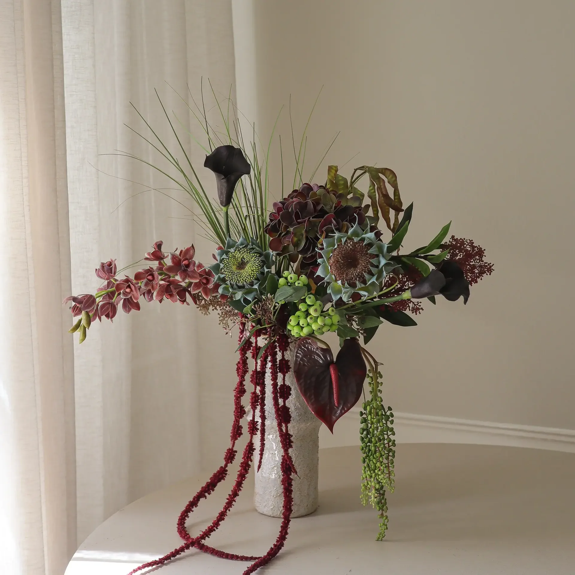 Woodland Nocturne tekokimppu, Kalla-anthurium-hortensia-syysauringonkukka, 112 cm, 14 kpl Botané