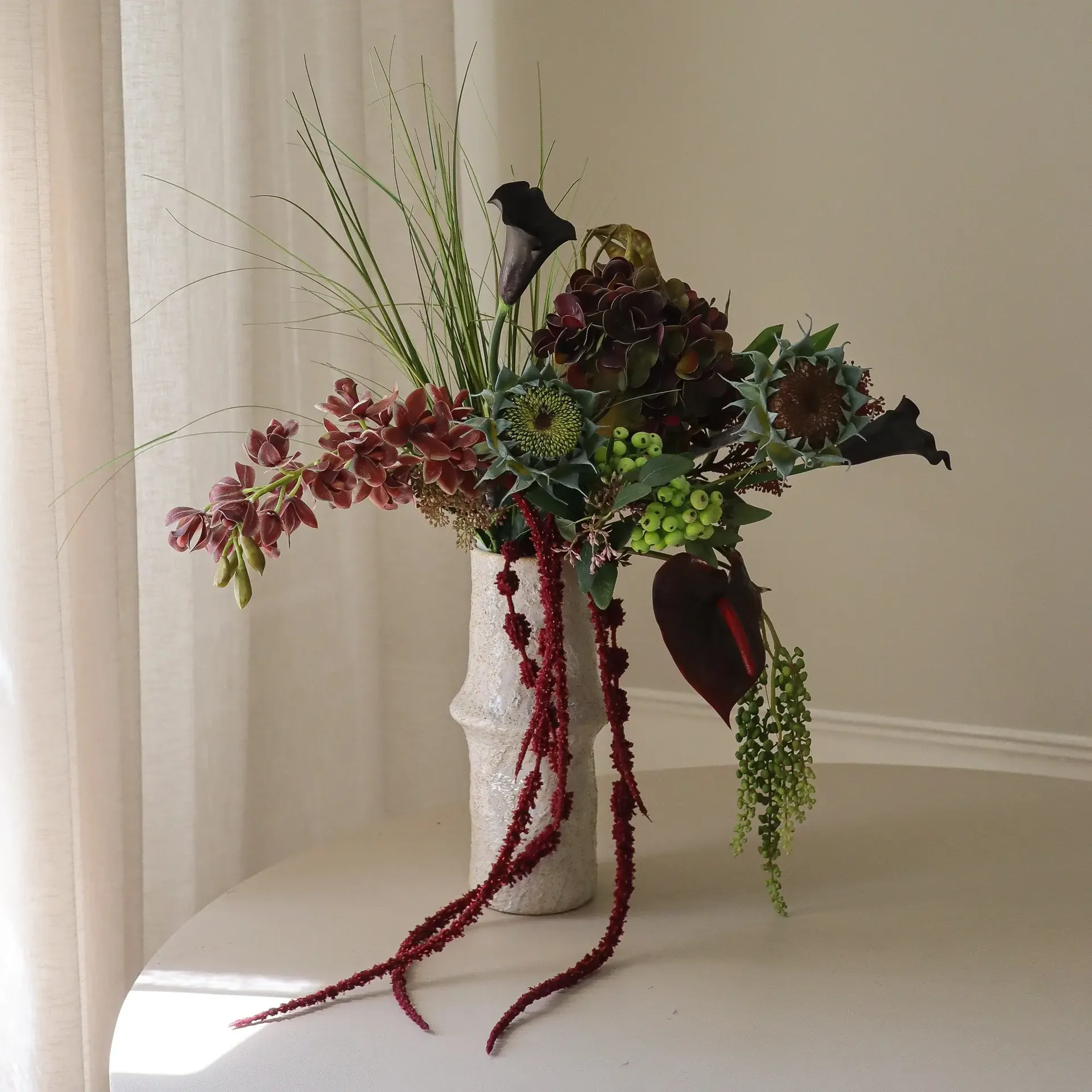 Woodland Nocturne tekokimppu, Kalla-anthurium-hortensia-syysauringonkukka, 112 cm, 14 kpl Botané