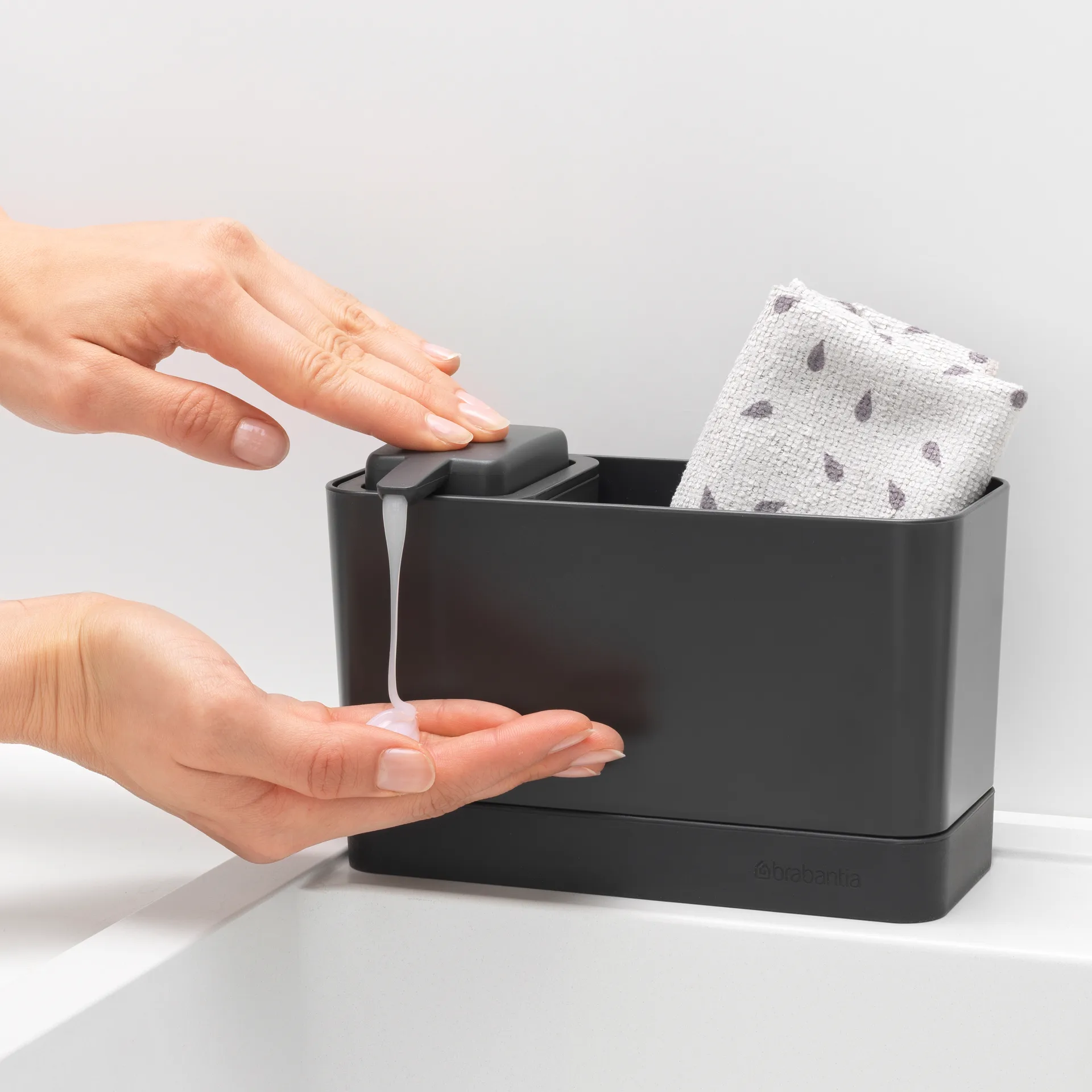 Brabantia tiskipöydän teline saippuapumpulla, Tummanharmaa Brabantia