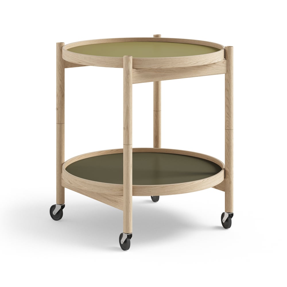 Brdr. Krüger Blling Tray Table model 50 -rullapöytä Leaf, käsittelemätön tammirunko