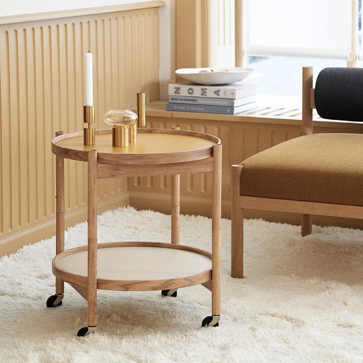 Bølling Tray Table model 50 -rullapöytä, Stone, savuöljytty tammirunko Brdr. Krüger
