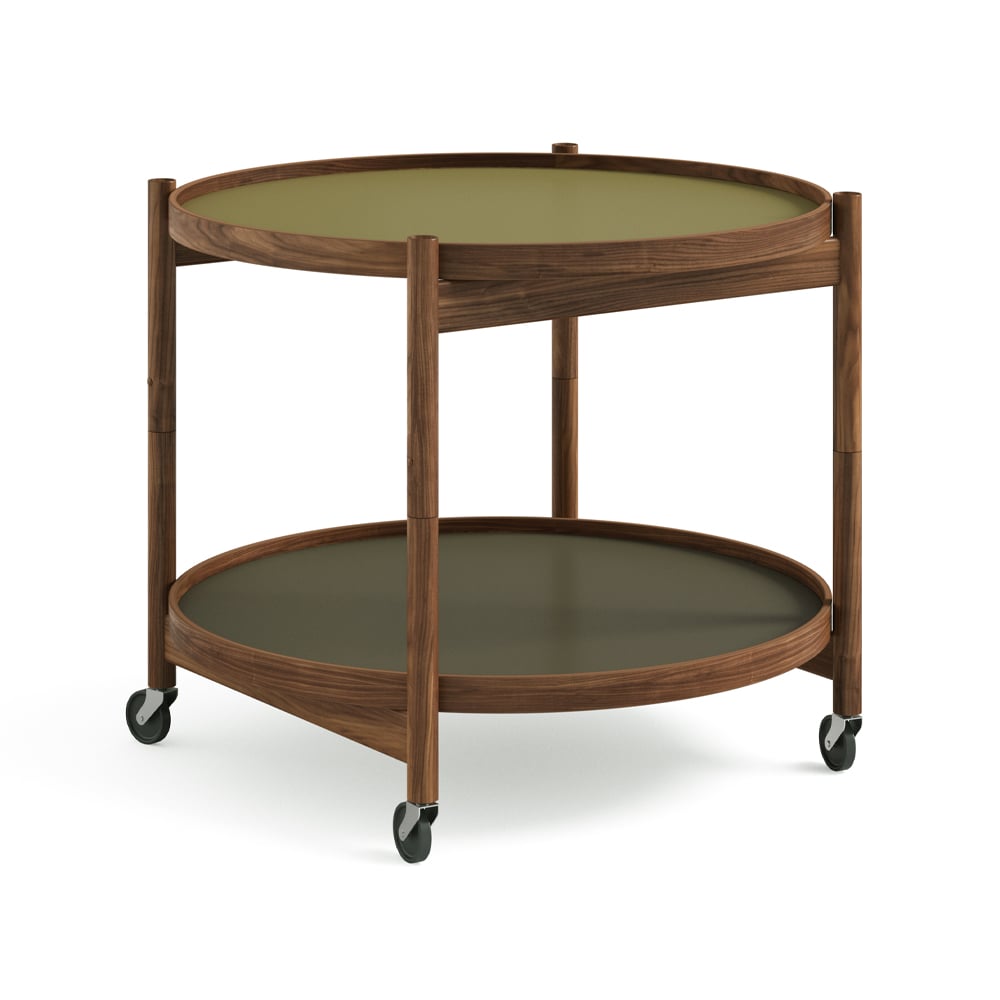 Brdr. Krüger Blling Tray Table model 60 rullapöytä Leaf, öljytty saksanpähkinärunko