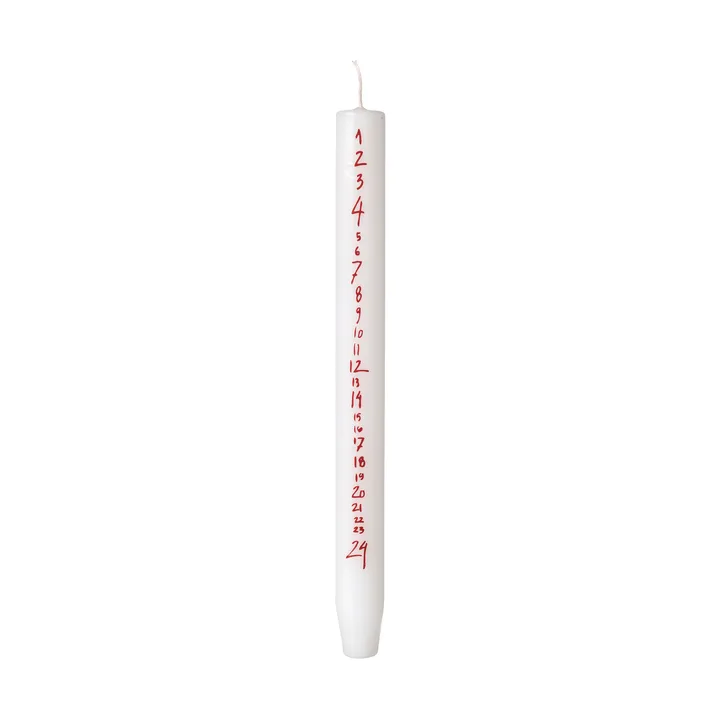 Handwritten kalenterikynttilä - Pure White-Red - Broste Copenhagen
