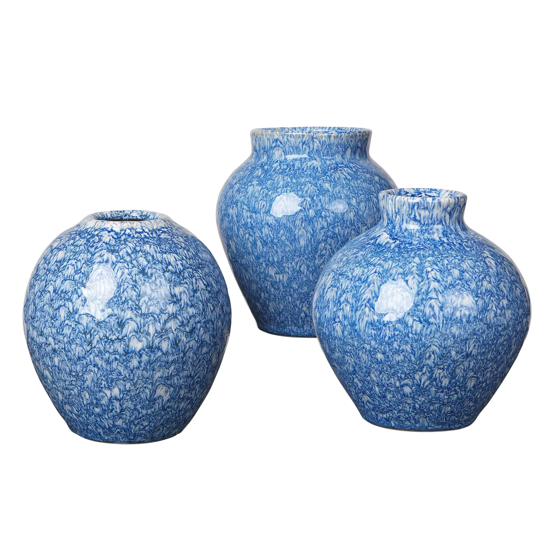 Ingrid keramiikkamaljakko 14,5 cm, 3-pakkaus, Insignia blue-white Broste Copenhagen