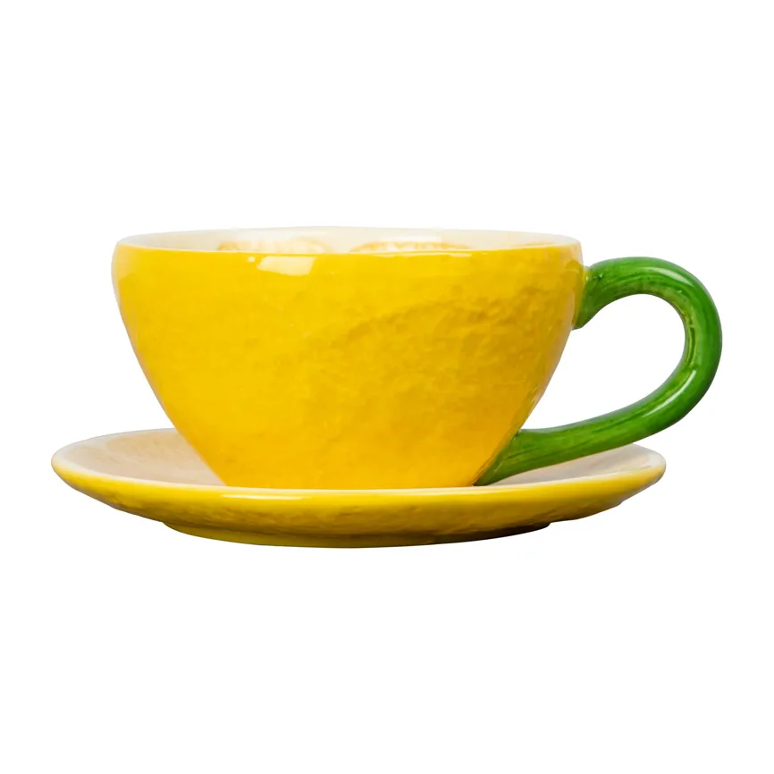 Lemon kuppi aluslautasella 25 cl, Yellow Byon