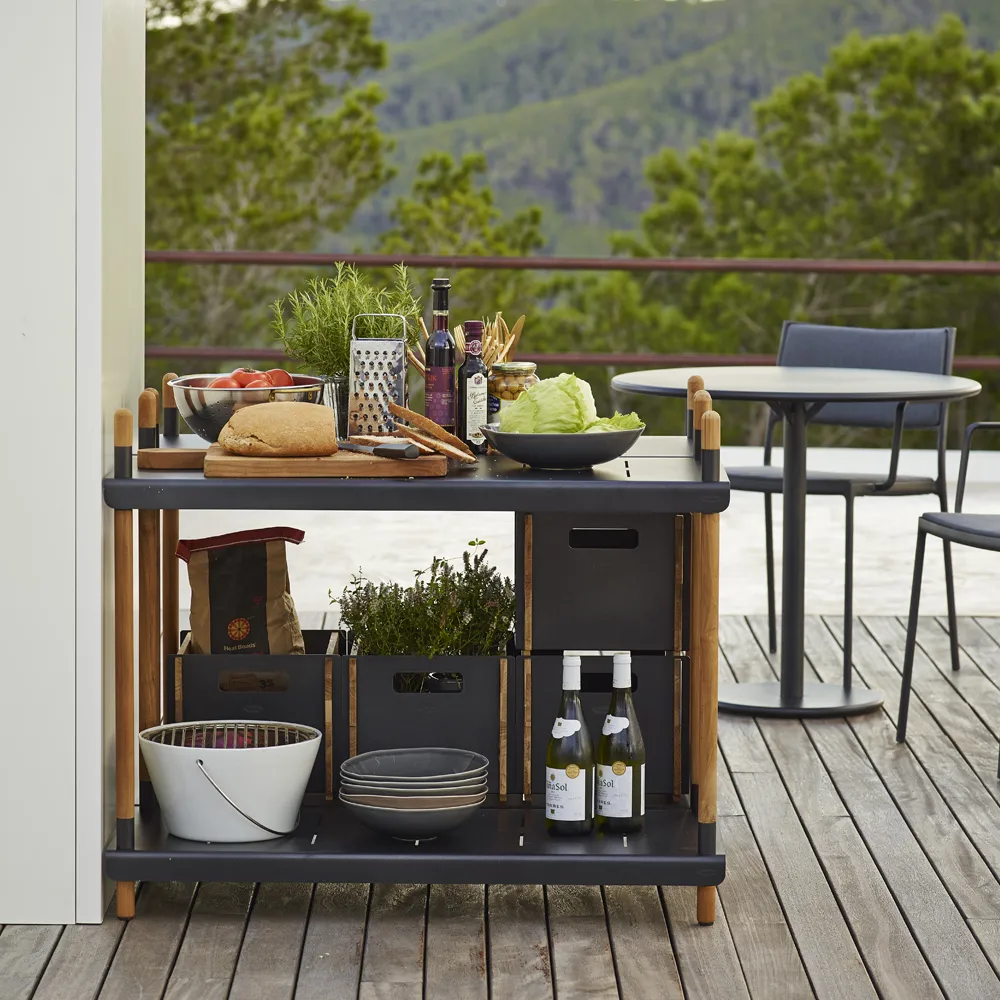 Frame hyllyjärjestelmä, Lava grey, matala, tiikki Cane-line