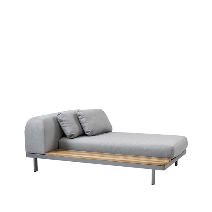 Space divaani light grey, Oikea pitkä sivulevy tiikki-harmaa alumiiniteline Cane-line