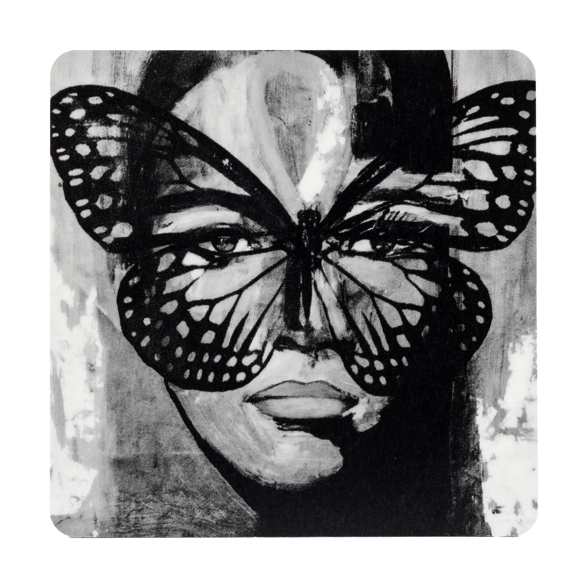 Golden Butterfly lasinalunen 9x9 cm., Black-white Carolina Gynning