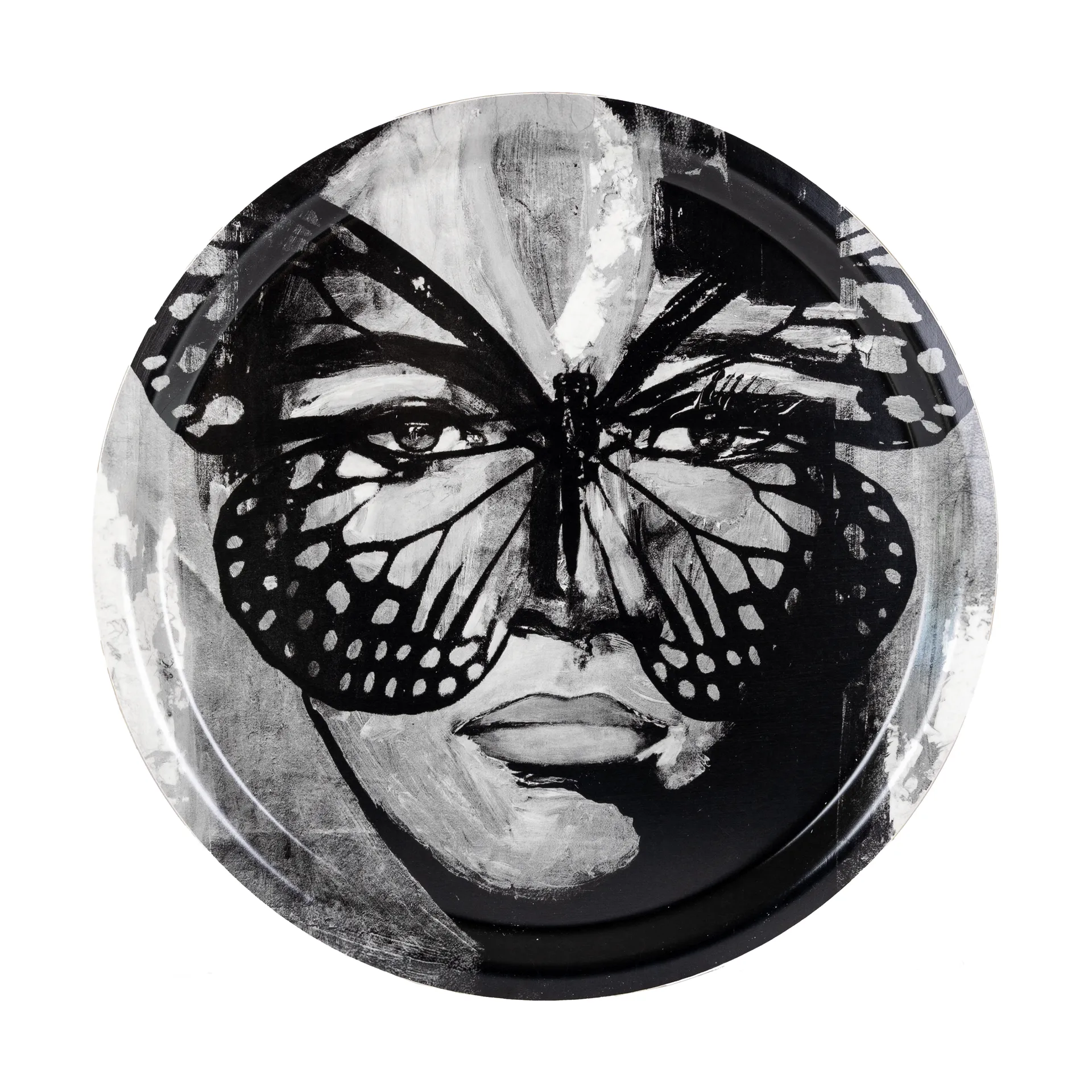 Golden Butterfly tarjotin Ø31 cm, Black-white Carolina Gynning