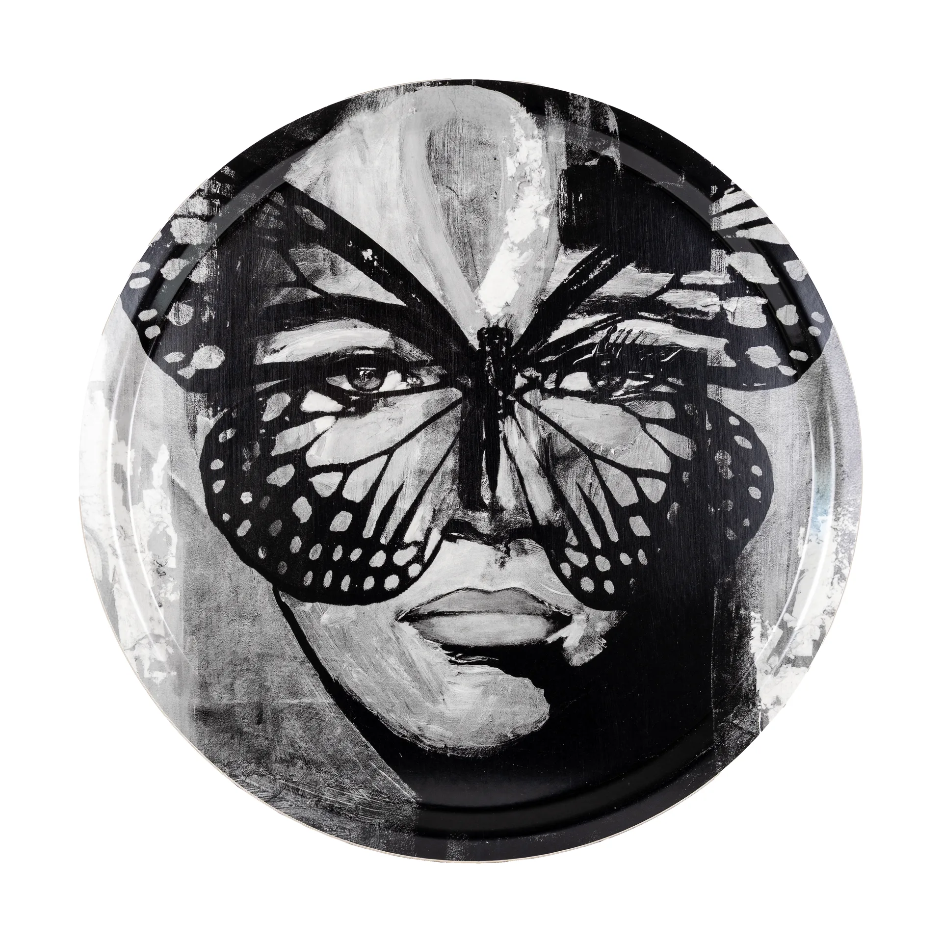 Golden Butterfly-tarjotin Ø46 cm., Black-white Carolina Gynning