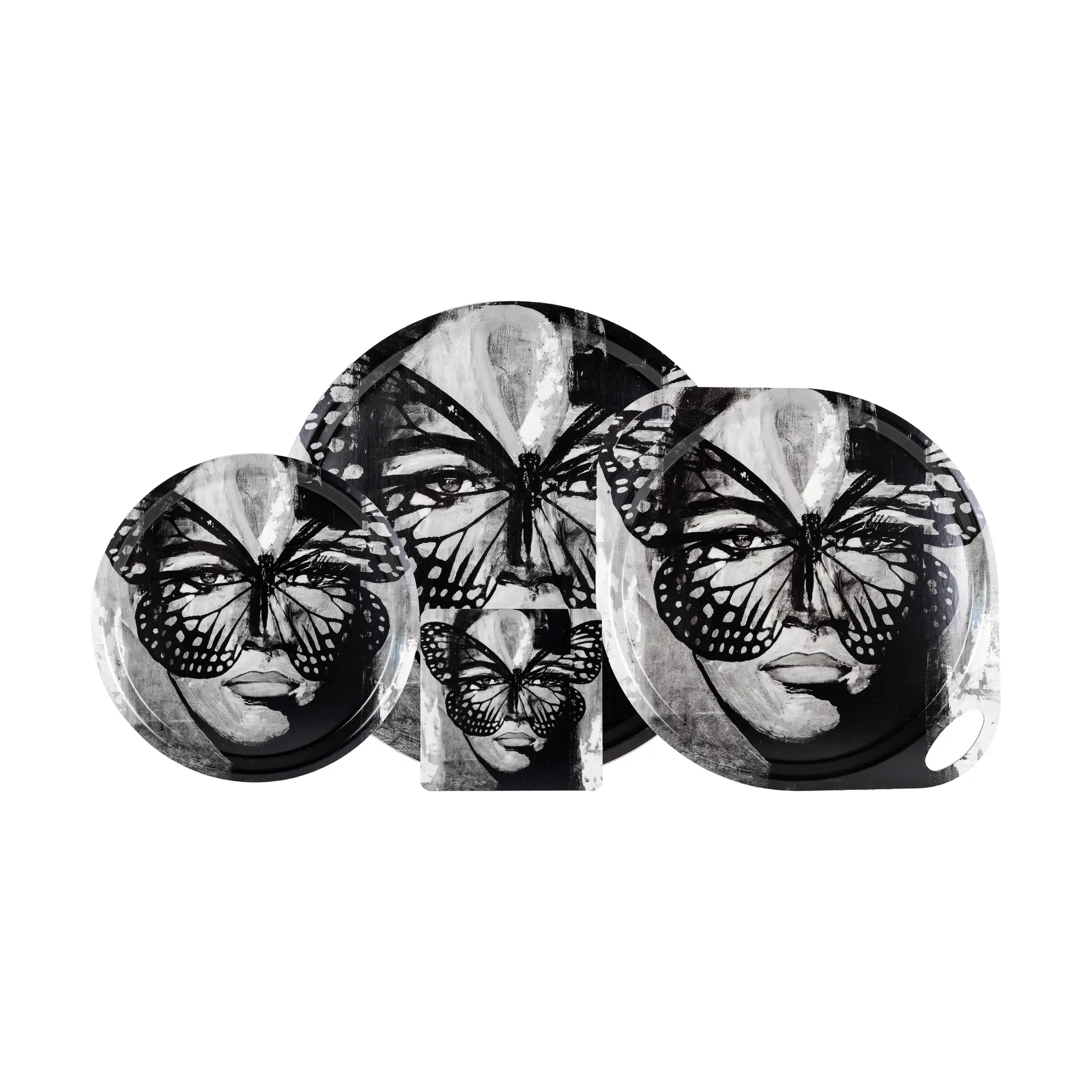Golden Butterfly-tarjotin Ø46 cm., Black-white Carolina Gynning