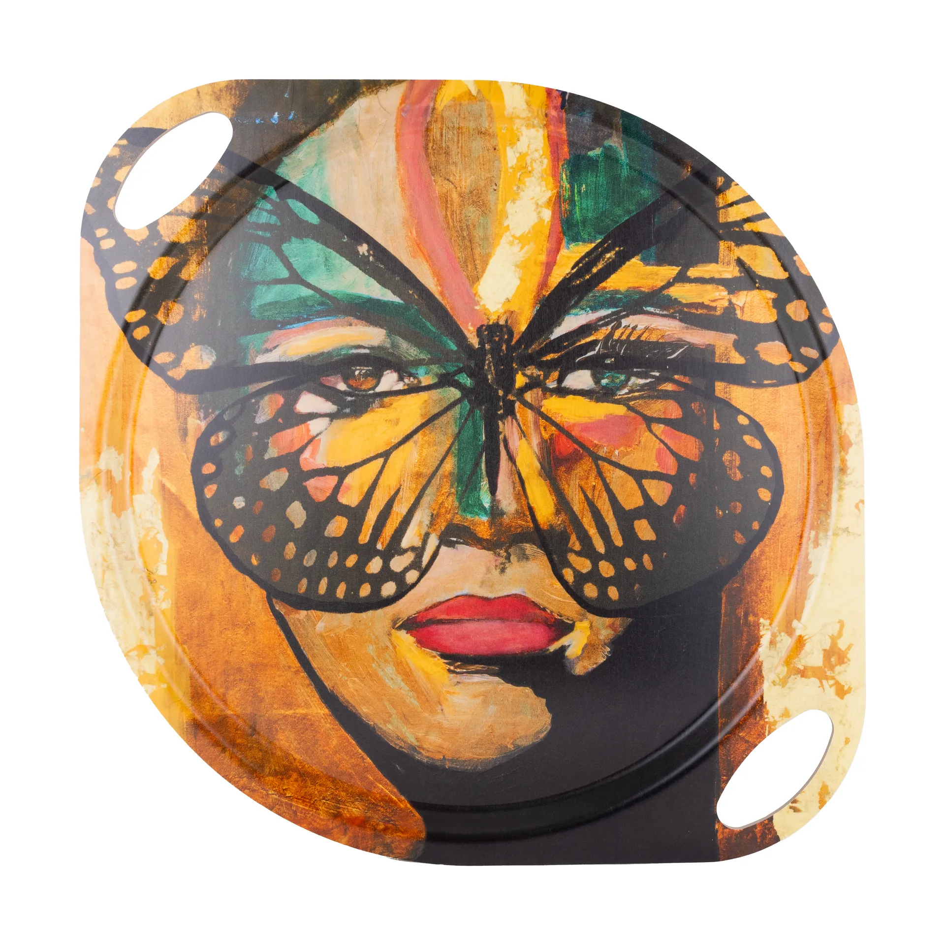 Golden Butterfly tarjotin kahvoilla 38x47 cm, Orange-black Carolina Gynning