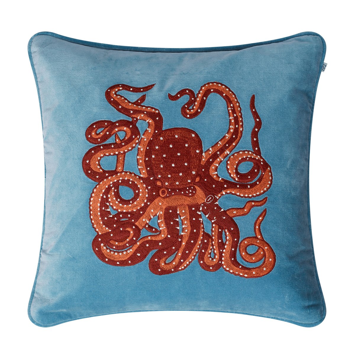 Chhatwal & Jonsson Embroidered Octopus tyynynpäällinen 50×50 cm Heaven blue-orange-rose
