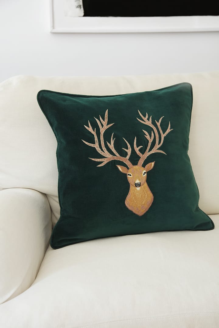 Embroidered Reindeer -tyynynpäällinen 50 x 50 cm - Green - Chhatwal & Jonsson