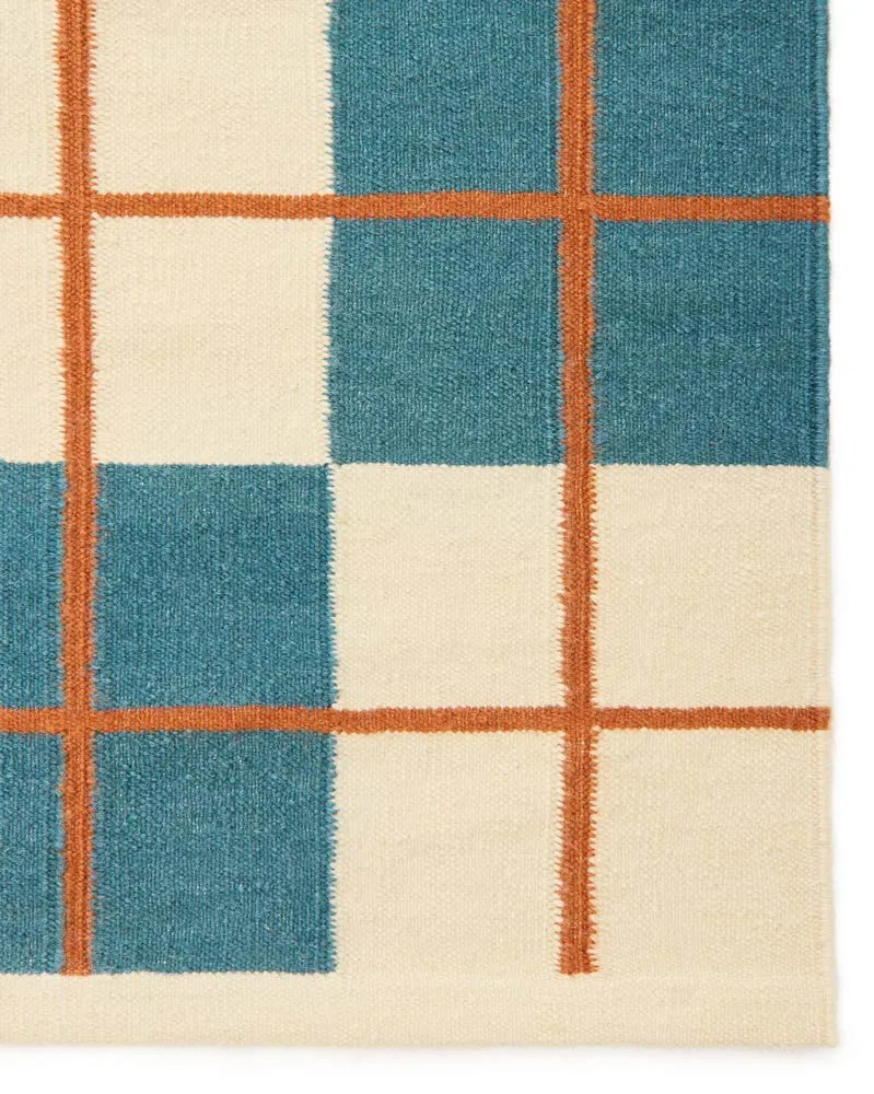 Haveli matto 180x270 cm, Heaven blue-light khaki-rust Chhatwal & Jonsson