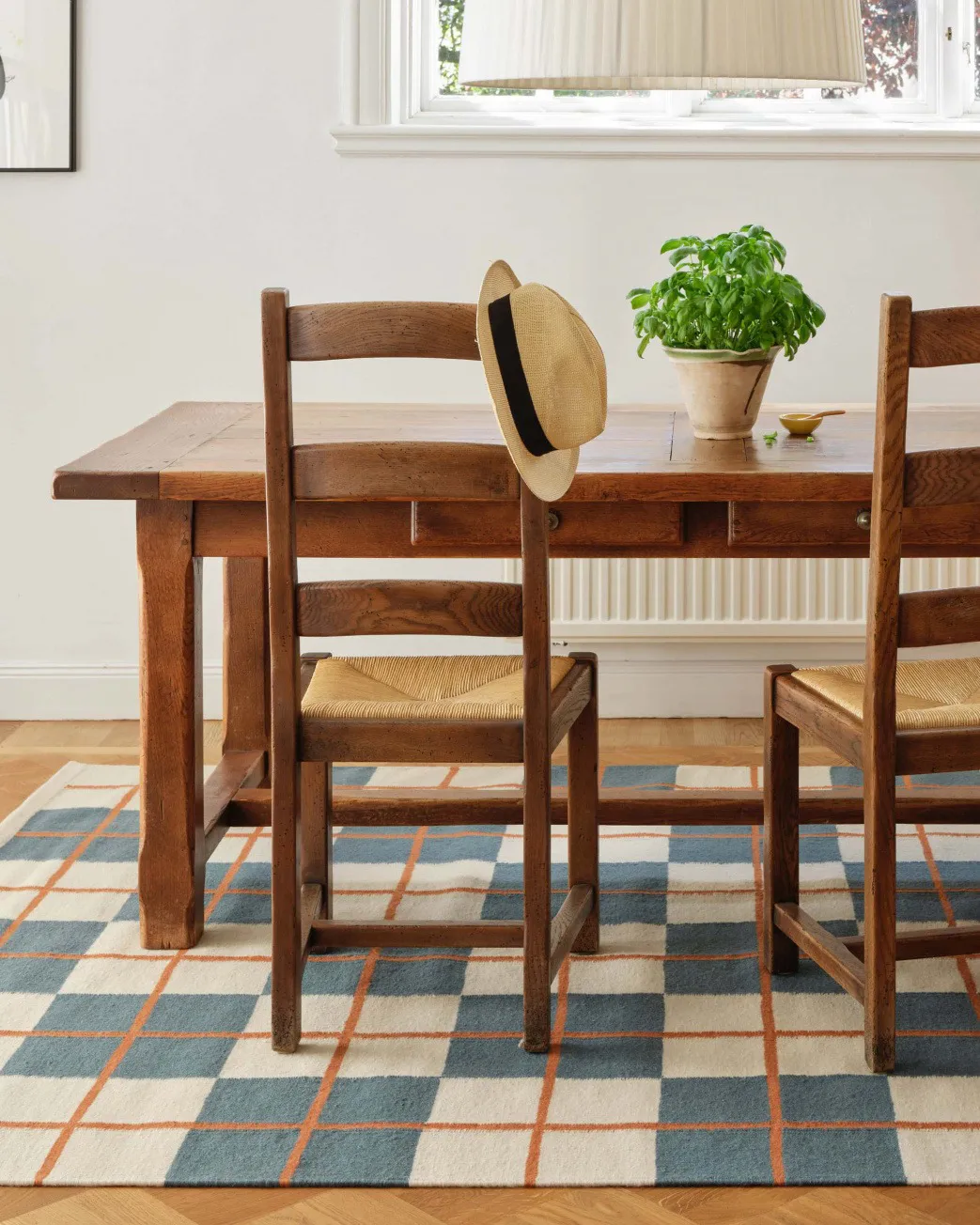 Haveli matto 180x270 cm, Heaven blue-light khaki-rust Chhatwal & Jonsson