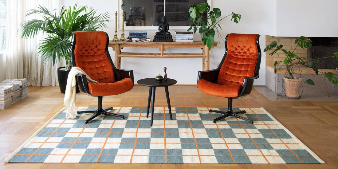 Haveli matto 230x320 cm, Heaven blue-light khaki-rust Chhatwal & Jonsson