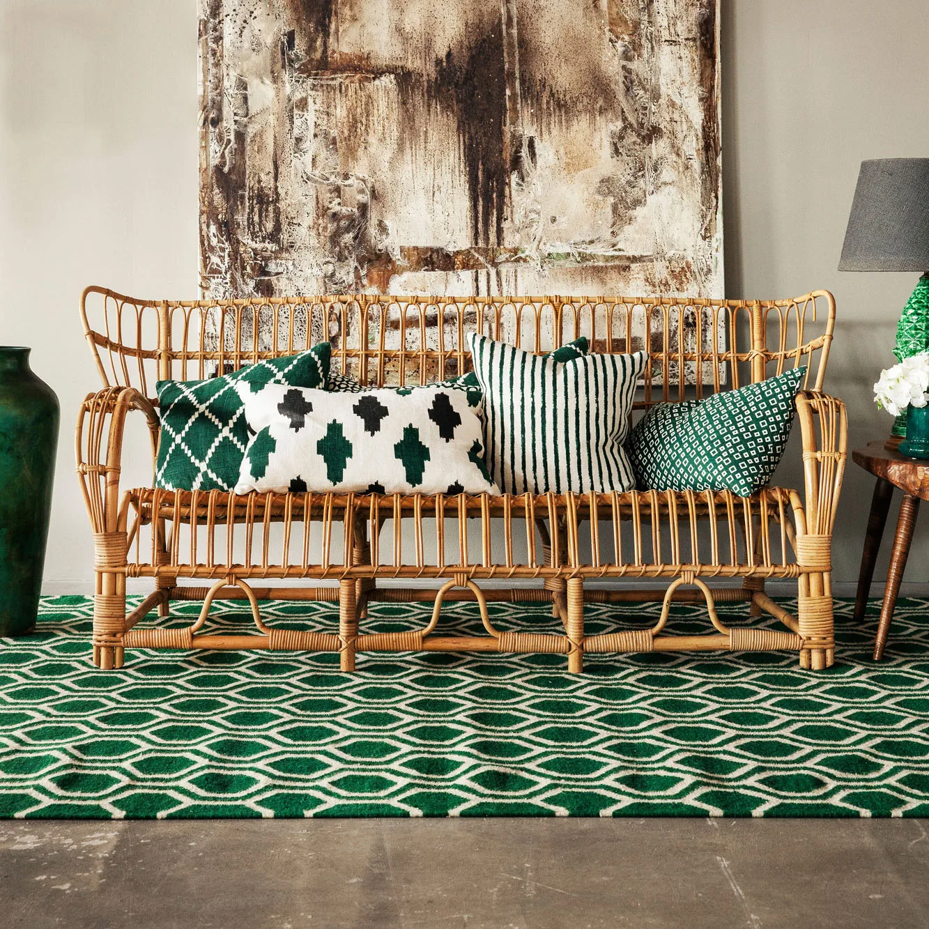 Ikat Kerela -tyynyliina 50x50 cm, Vihreä-valkoinen Chhatwal & Jonsson