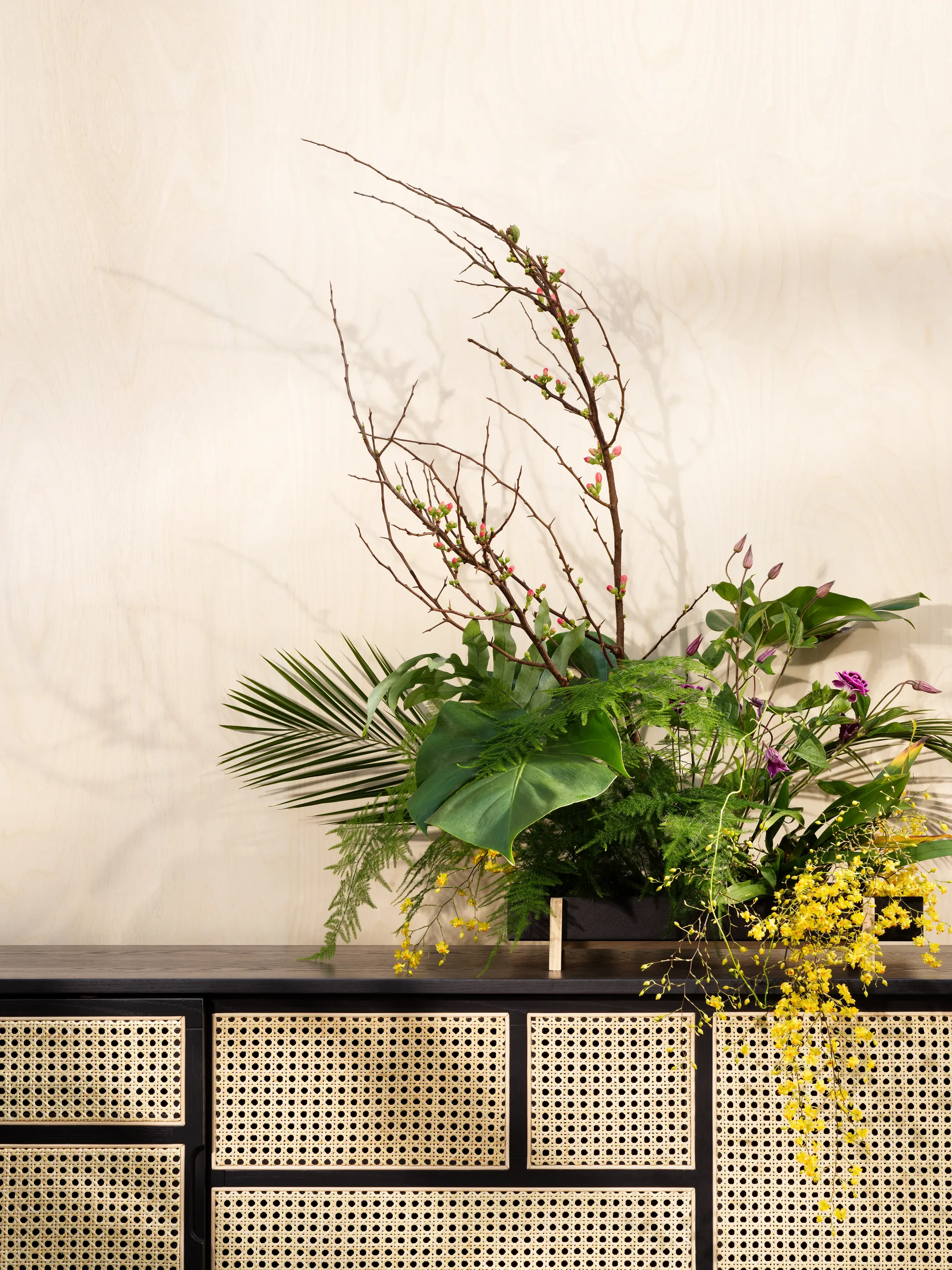 Air sivupöytä, matala, musta, rottinki Design House Stockholm