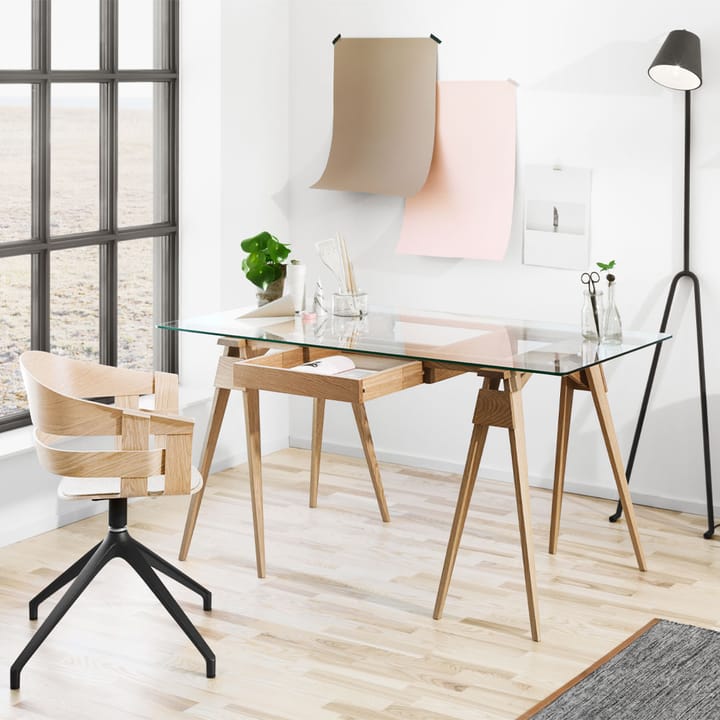 Arco kirjoituspöytä, Valkoiseksi lakattu, sis. laatikko, lasilevy Design House Stockholm