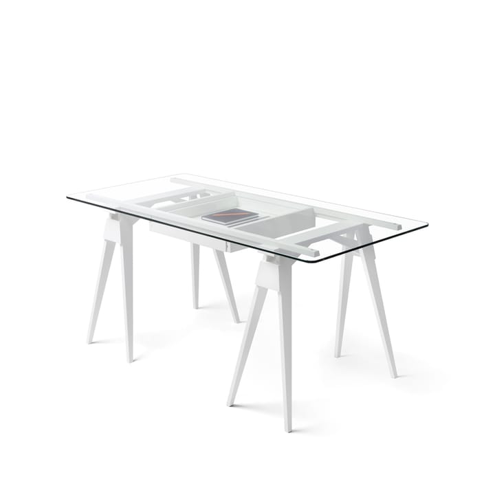 Arco kirjoituspöytä - Valkoiseksi lakattu, sis. laatikko, lasilevy - Design House Stockholm
