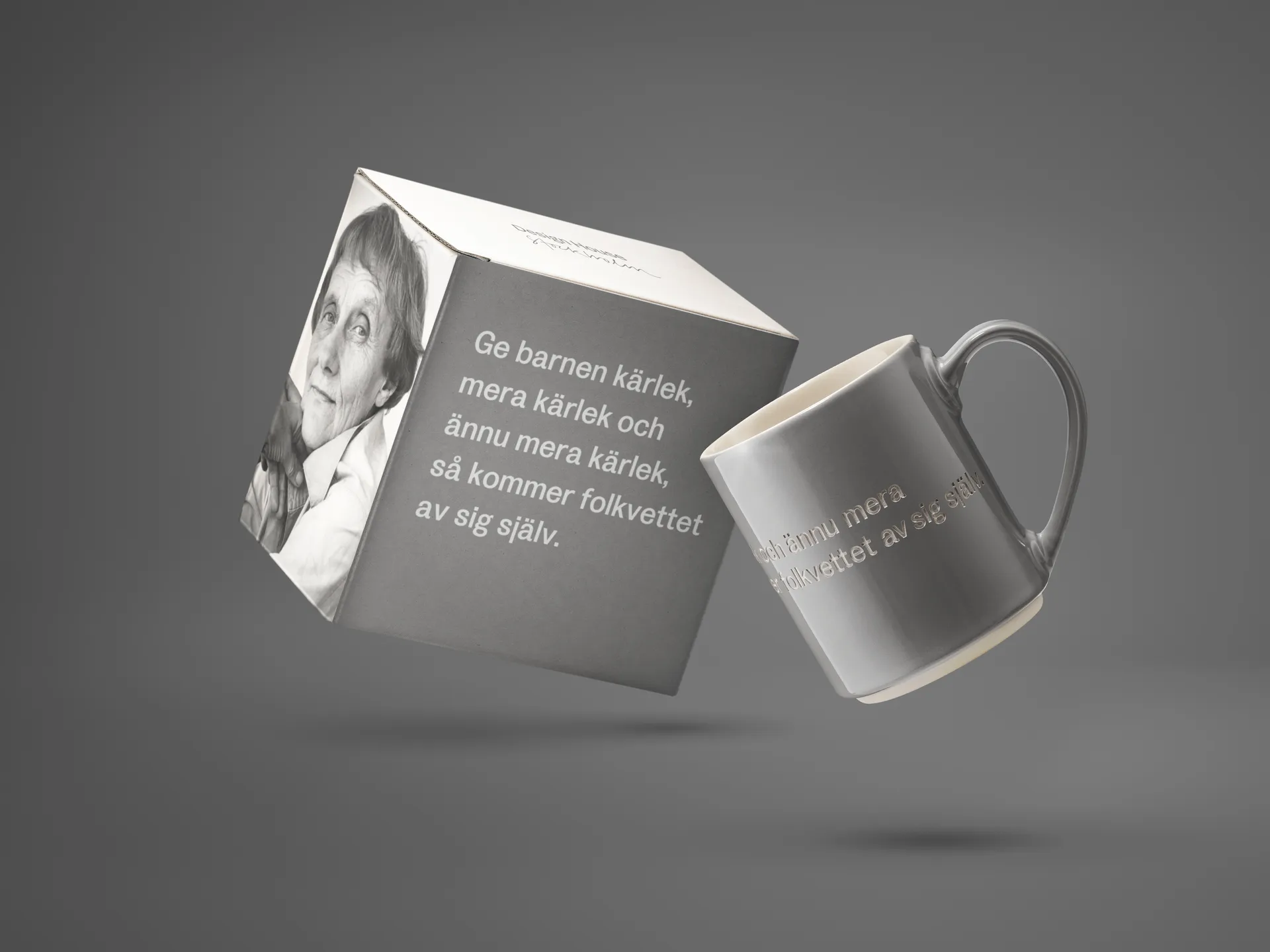 Astrid Lindgren muki, anna lapsille rakkautta, harmaa-ruotsiksi Design House Stockholm