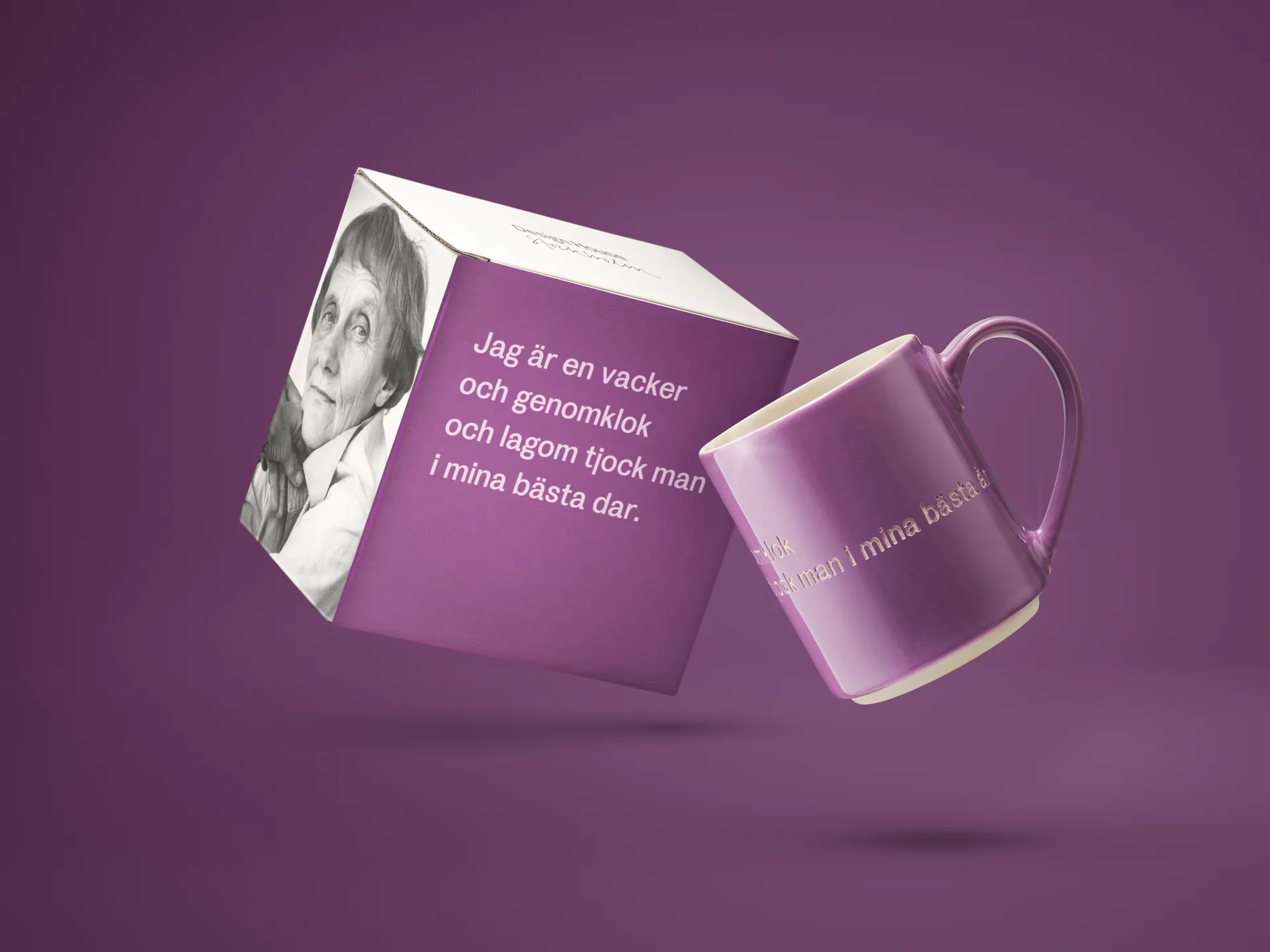 Astrid Lindgren muki, minä olen kaunis…, violetti-ruotsiksi Design House Stockholm