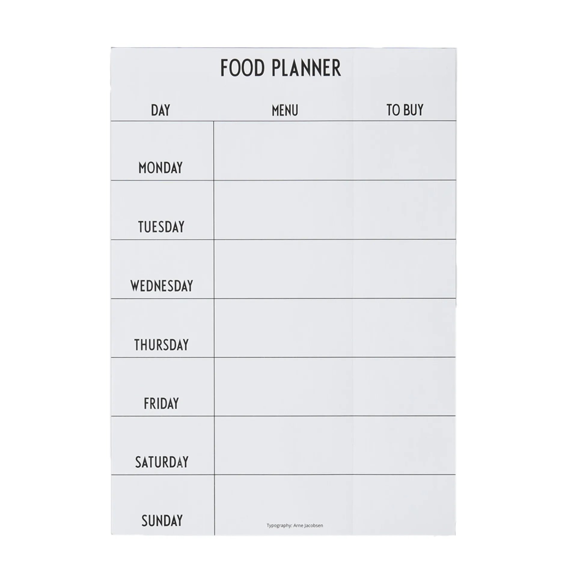 Design Letters Food Planner ruokalista, valkoinen Design Letters