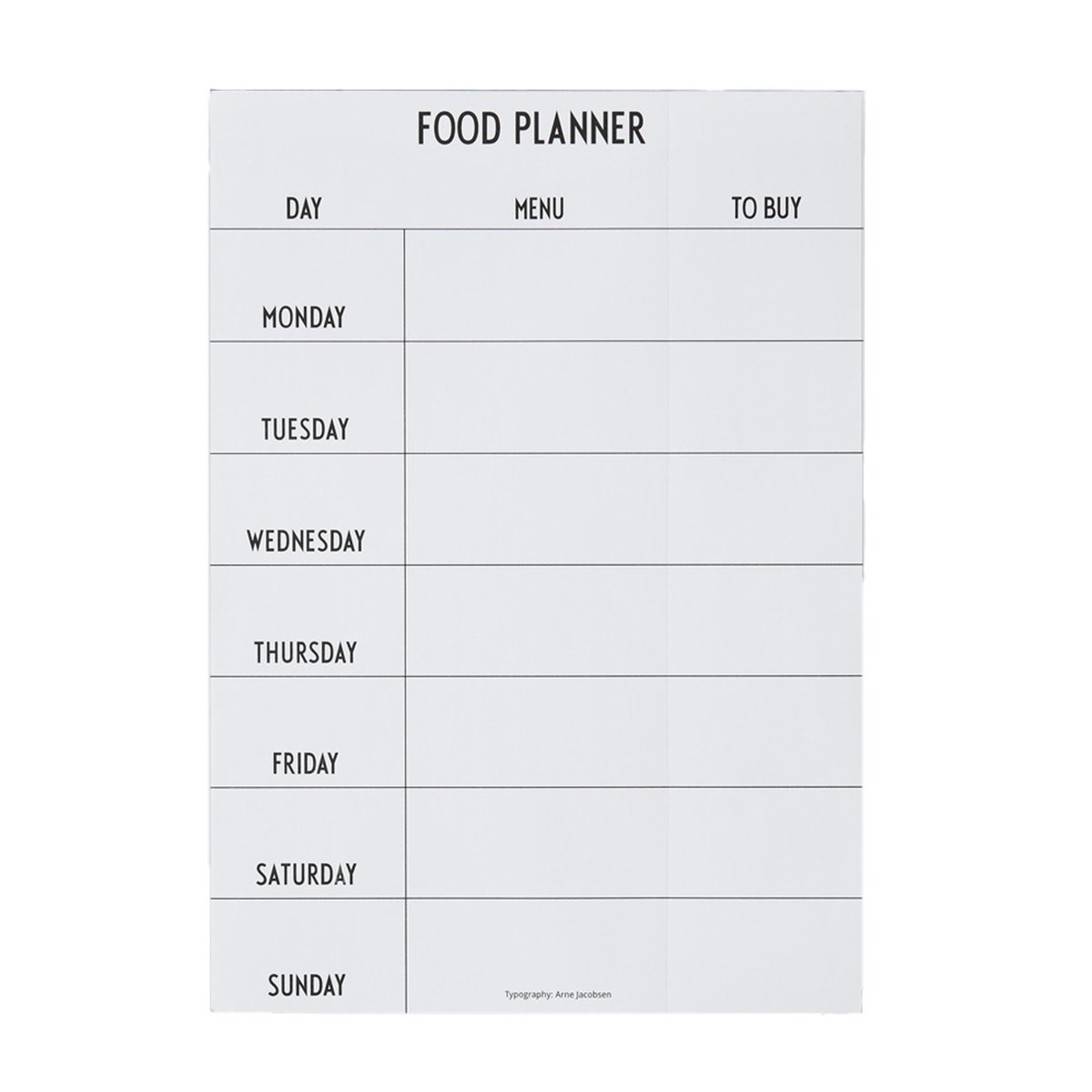 Design Letters Design Letters Food Planner ruokalista valkoinen